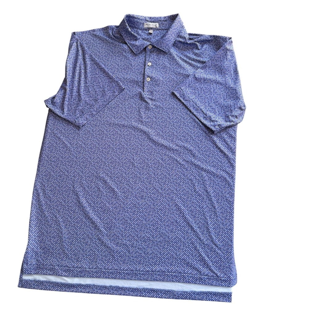 Peter Millar Summer Comfort Polo Shirt Mens XXL Blue Geometric Mosaic‎ MS23EK02S